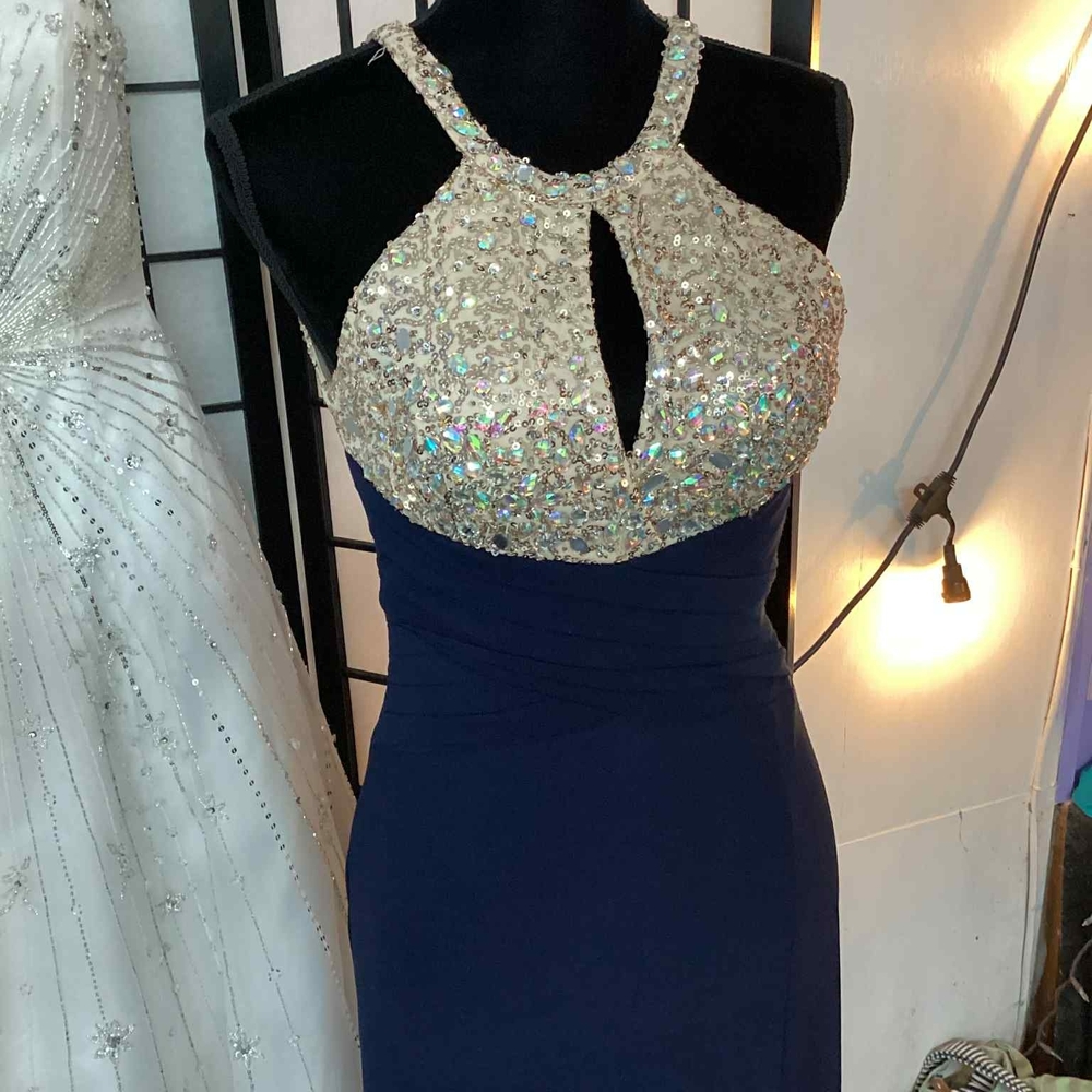 Morgan & Co. Navy Dress with Silver Sequin Bodice